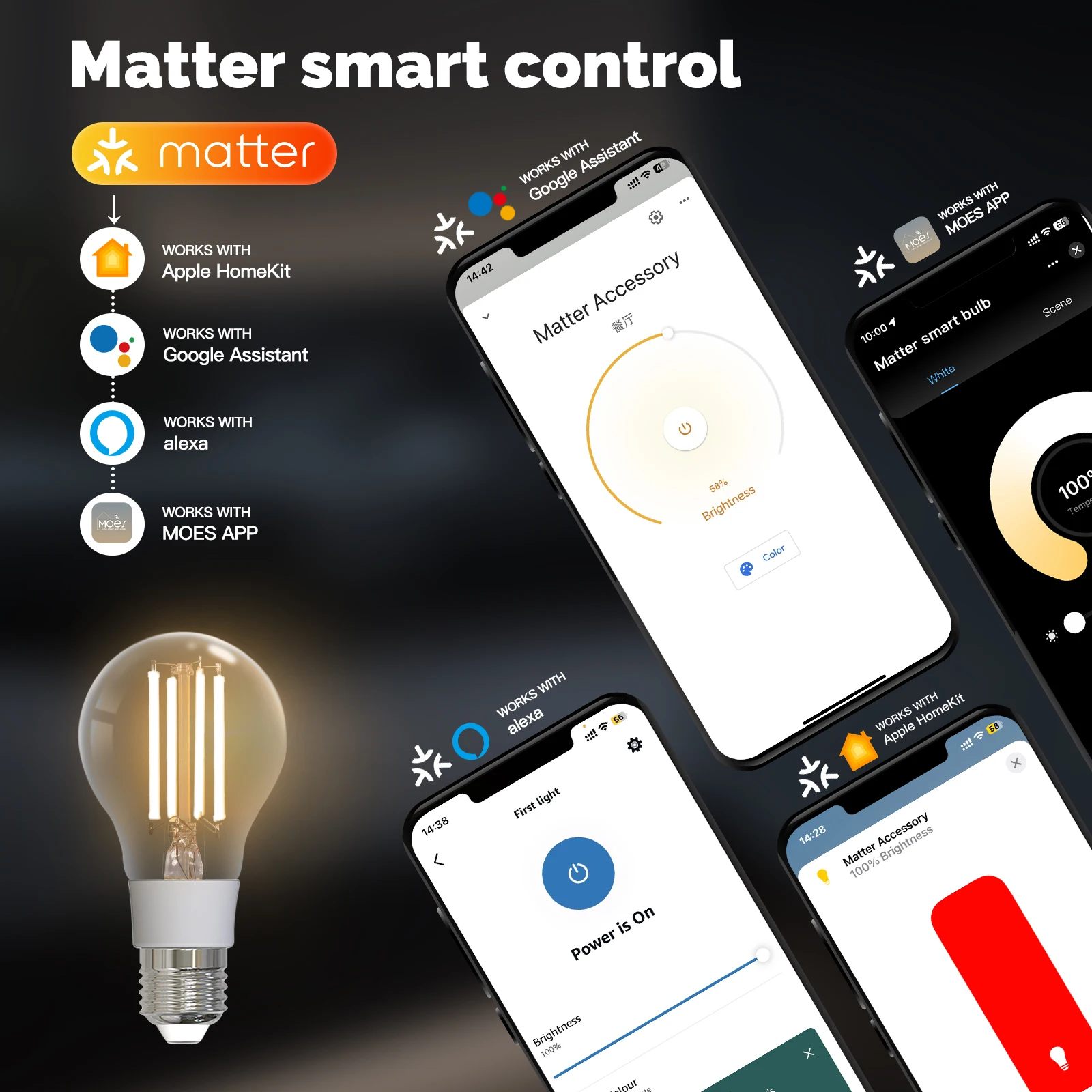 MOES TUYA Matter bombilla de f - Voice Control Light Bulb reseña y precio